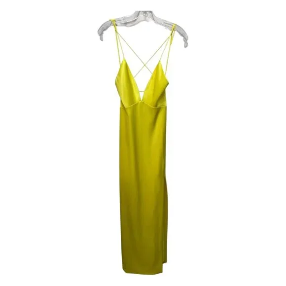 NEW NWT Alice + Olivia Dakota Bias Slip Gown Yellow Satin Side Slit Size 2 - Picture 6 of 7